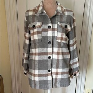 Plaid Gray and Brown Women's wool blend Jacket